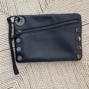 EUC Hammitt Small Nash Gunmetal Black Leather Wristlet